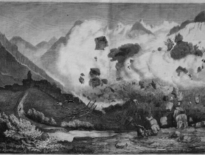 Der Bergsturz von Elm, Holzstich von Paweł Boczkowski, 1881