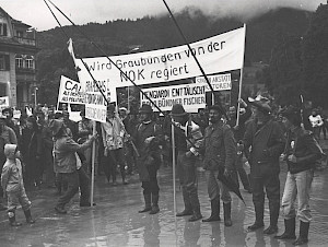 Protest gegen die Ilanzer Kraftwerke, 17.06.1979. © Schweizerische Greina-Stiftung (SGS)